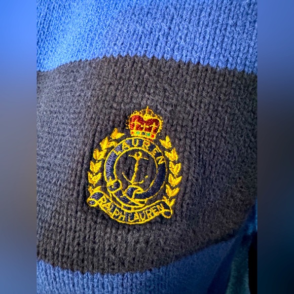 RALPH LAUREN 1/3 Zip Front high neck sweater. Blue & Black/navy? Preppy! Great L - Picture 4 of 6
